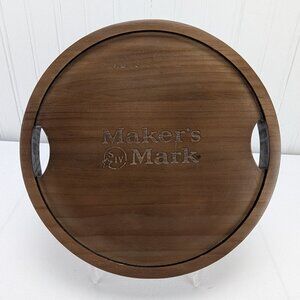 Makers Mark Whiskey Round Serving Tray 8.5" Wood Board Reclaimed Barrel Barware